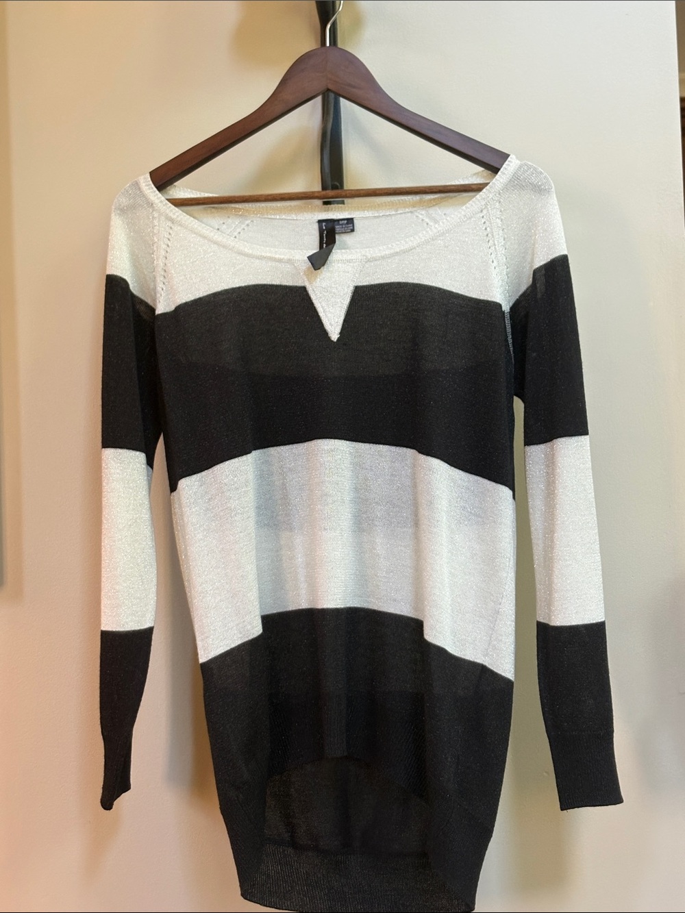 Le Temps Des Cerises Black and White Striped Scoop-Neck Sweater